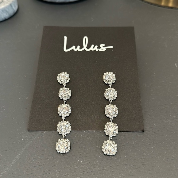 Lulus Made to Glow Silver Rhinestone Drop Earrings Wedding Bridal White Diamond - Picture 5 of 5
